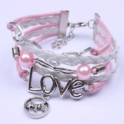 Cute Puppy Pearl Love Woven Bracelet