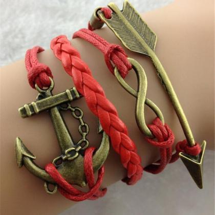 Arrow Anchor Red Rope Woven Bracelet