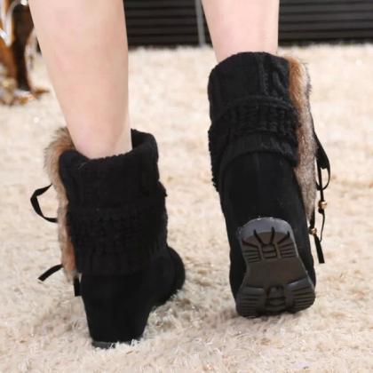 Cute Wool Tube Increased Heel Short Boots