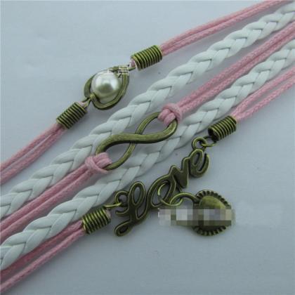 Romantic Pink Love Heart Lock Woven Bracelet