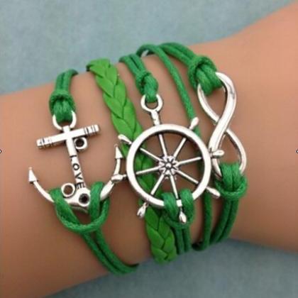 Anchor Rudder Green Rope Woven Bracelet