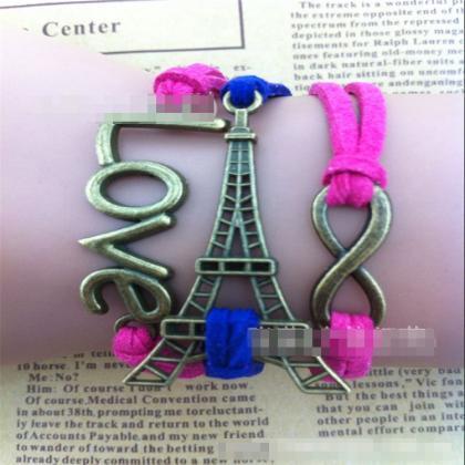 Eiffel Tower Love Wax String Woven Bracelet