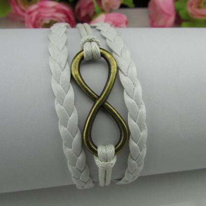 Lucky 8 White Wax String Bracelet