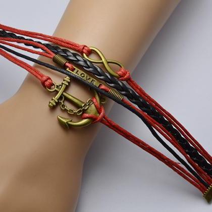 Retro Anchor Woven Multilayer Bracelet