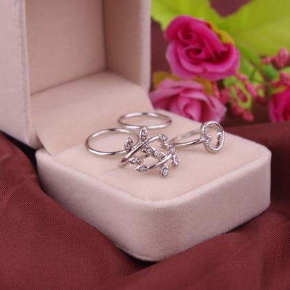 Crystal Heart-shaped Leaves Loops Four-piece Ring..