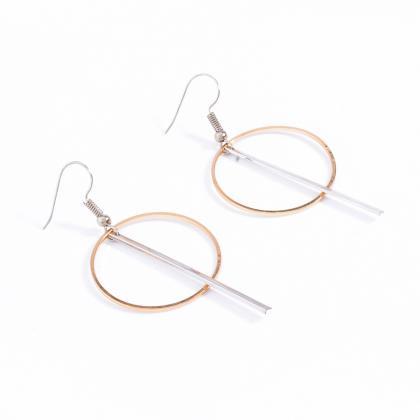 Copper Geometry Strip Circle Tassel Earrings