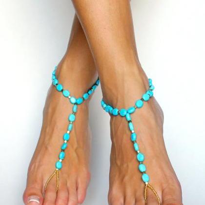 Blue Tophus Beads Single Anklet