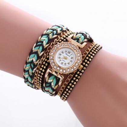 Bohemian Style Woven Strap Crystal Watch