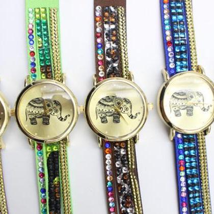 Colorful Beads Strap Elephant Watch