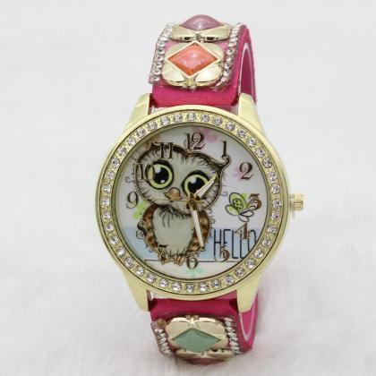Cute Owl Square Gems Watch