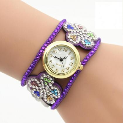 Crystal Hollow Out Flower Strap Watch