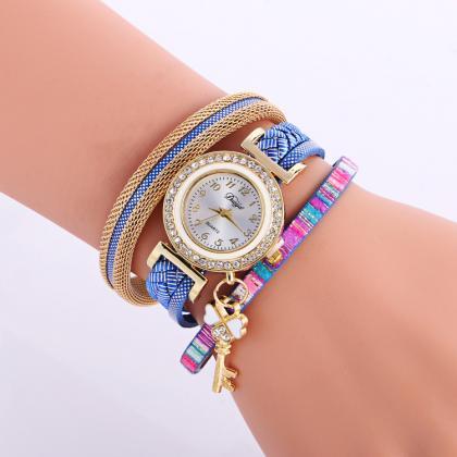 Key Pendant Colorful Print Crystal Watch