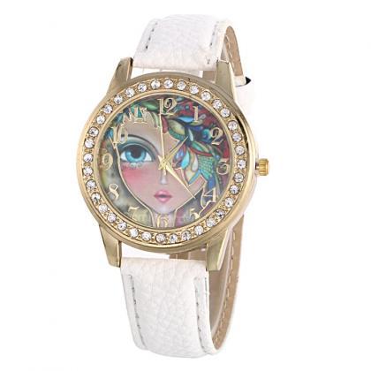 Floral Beauty Crystal Leather Watch