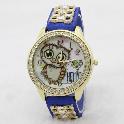 Owl Print Bowknot Chain Watch