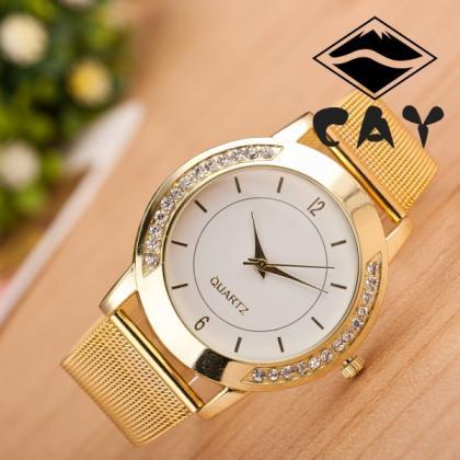 Golden Alloy Strap Personality Watc..