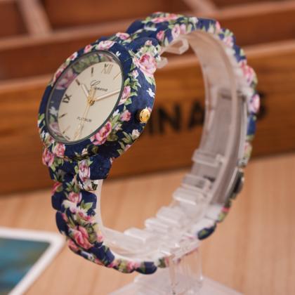 Floral Print Resin Fashion Watch