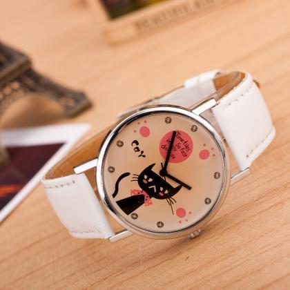 Cute Kitty Leather Watch