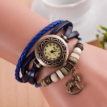 Wooden Horse Woven Bracelet Watch