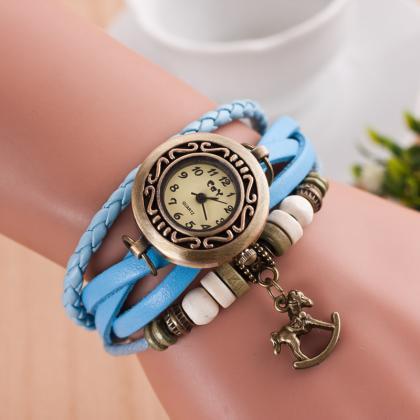 Wooden Horse Woven Bracelet Watch