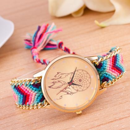 National Pink Style Woven Diy Watch