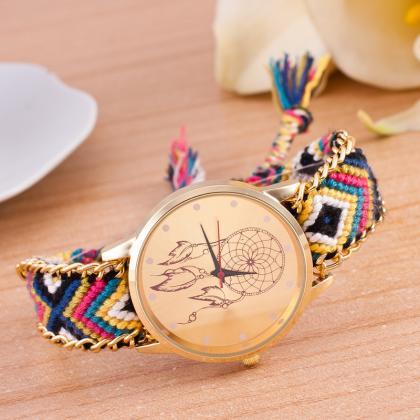 National Pink Style Woven Diy Watch