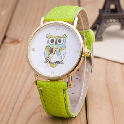 Owl Print Pu Strap Watch