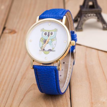 Owl Print Pu Strap Watch