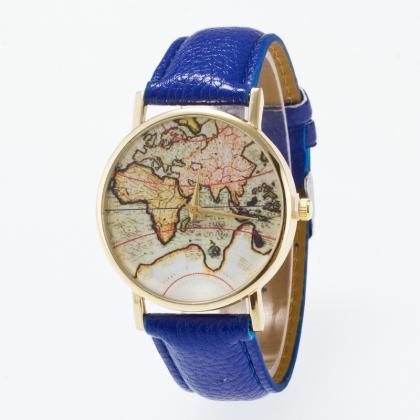 Vintage Map Dial Leather Fashion Watch