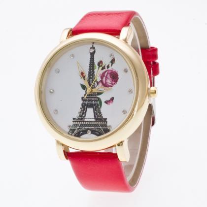 Crystal 3d Eiffel Tower Roses Watch