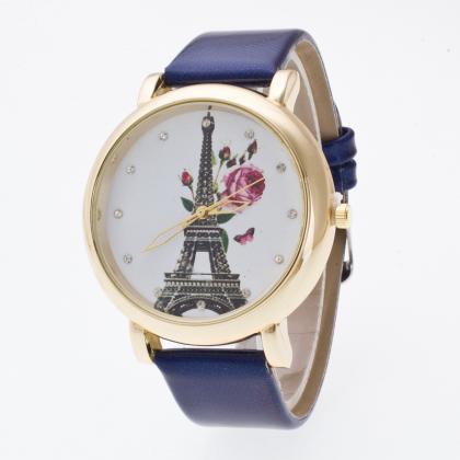Crystal 3d Eiffel Tower Roses Watch