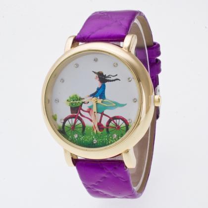 Sweet Bicycle Girl Crystal Watch
