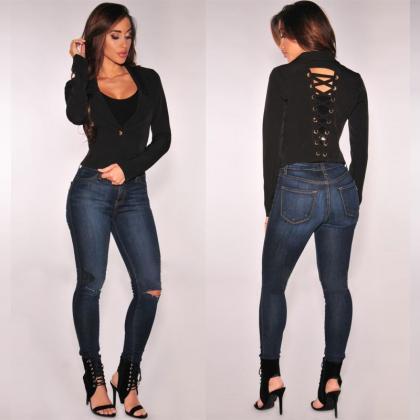Sexy Lace Up Back Slim Short Blazers