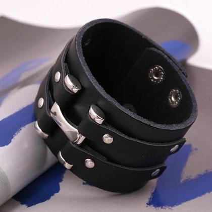 Personality Punk Wide Leather Bracelet