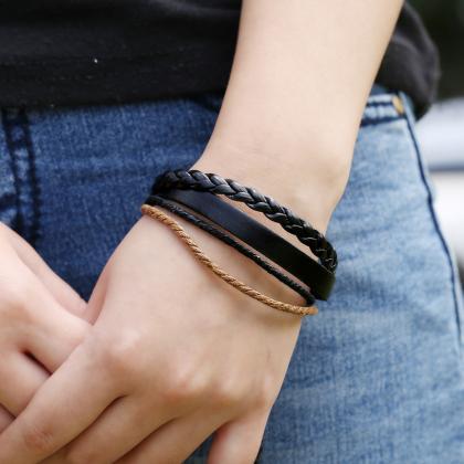 Simple Multilayer Woven Leather Bracelet