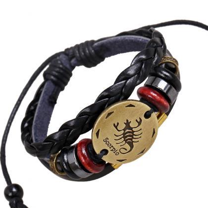 Scorpio Constellation Leather Bracelet