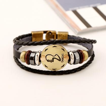 Gemini Constellation Leather Bracelet