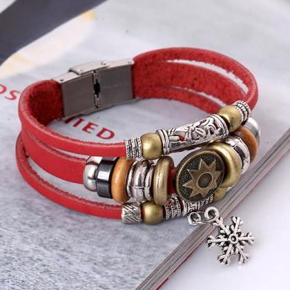 Korea Style Snowflake Leather Bracelet