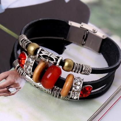 Unique Beaded Multilayer Leather Bracelet