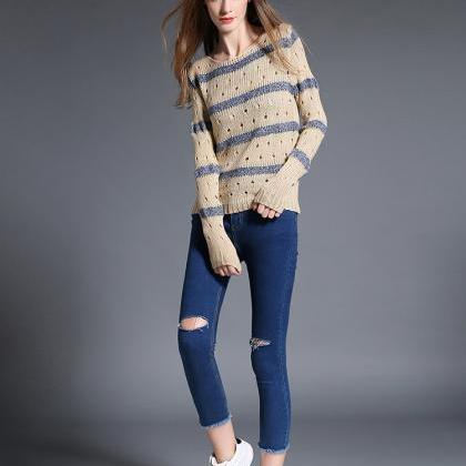 Fashion Stripe Hollow Out Pullovers..