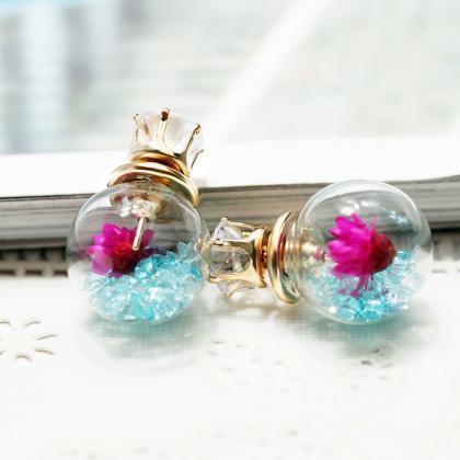 Glass Ball Flower Zircon Earring