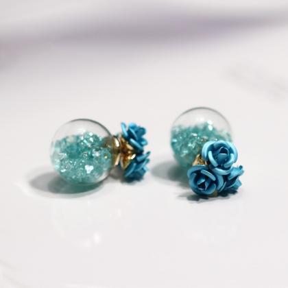 Rose Glass Crystal Ball Earring