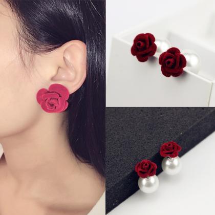 Velvet Frosted Roses Pearl Earrings