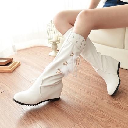 Increased Crystal Side Lace Up Middle High Boots