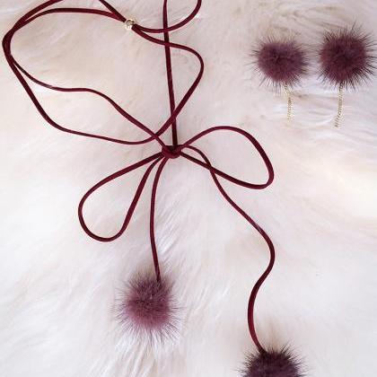 Winter Mink Fur Ball Plush Ball Long Necklace