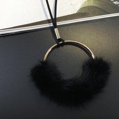 Korean Mink Fur Ball Pendant Sweater Chain