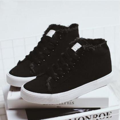 Pure Color Lace Up High Top Sneakers