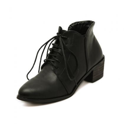 Lace-up PU Studded Boots