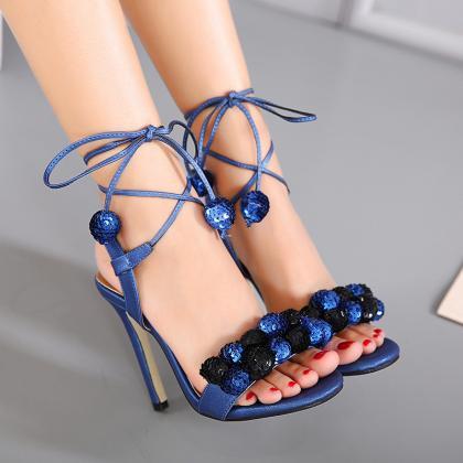 Sequins Ball Crystal Lace Up Sandals