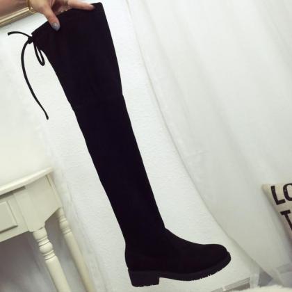 Faux Suede Over-the-knee Rounded Toe Flat Boots