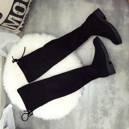 Faux Suede Over-the-knee Rounded Toe Flat Boots